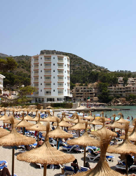 Mallorca beach view with hotels and apartments in the background photo